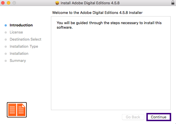 Next, you will be prompted with the installation window. Select Continue to proceed.