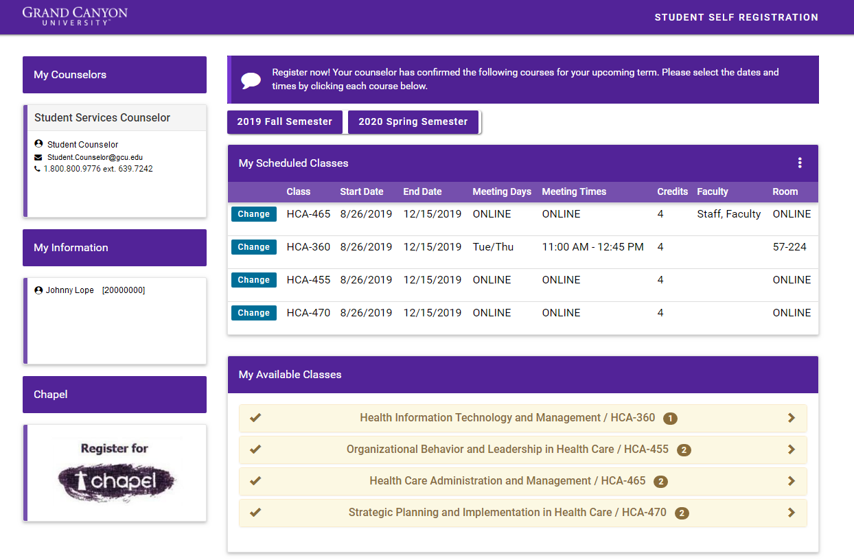 To see other course options, select the Change button next to the respective course.