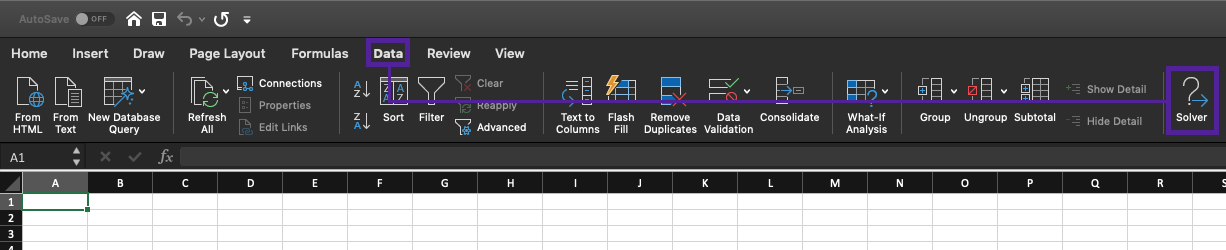 After you load the Solver add-in, the Solver button is available on the Data tab.