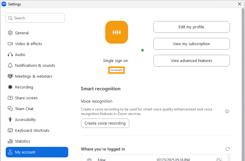 The license that your account has will be under your name.