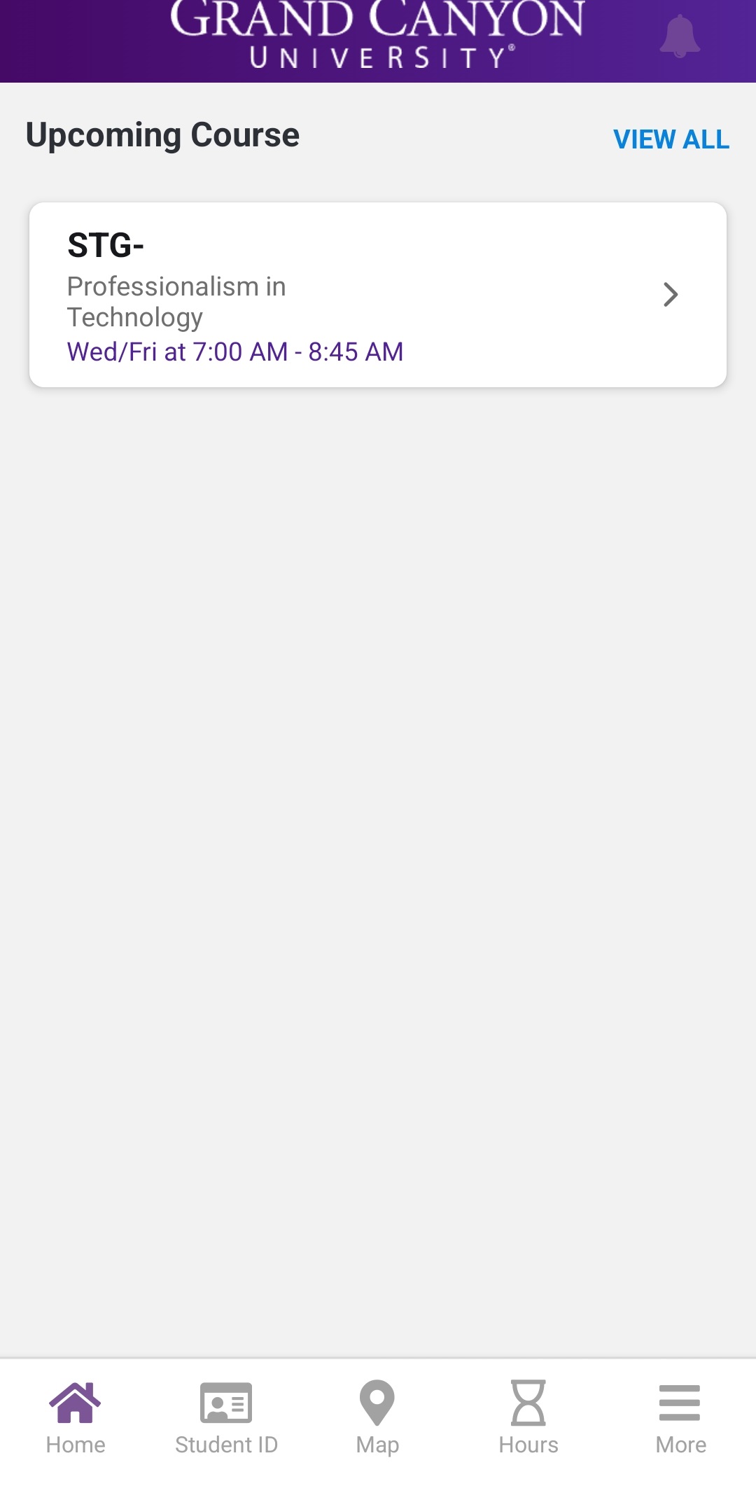 The Home tab will provide you access to the following information: Upcoming Course; Notifications