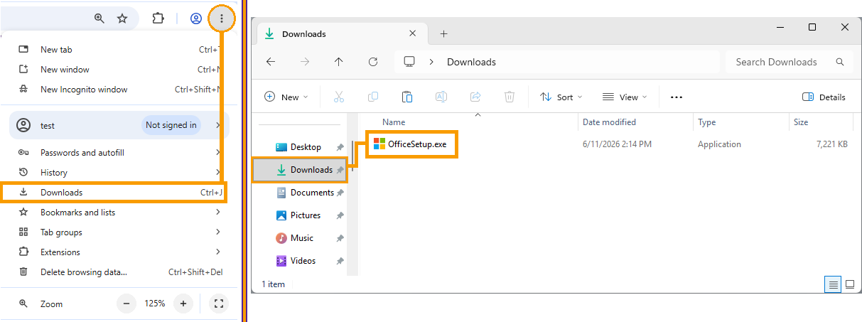If you do not see the OfficeSetup.exe file, you will find it in the downloads section of your web browser or the downloads folder on your device.