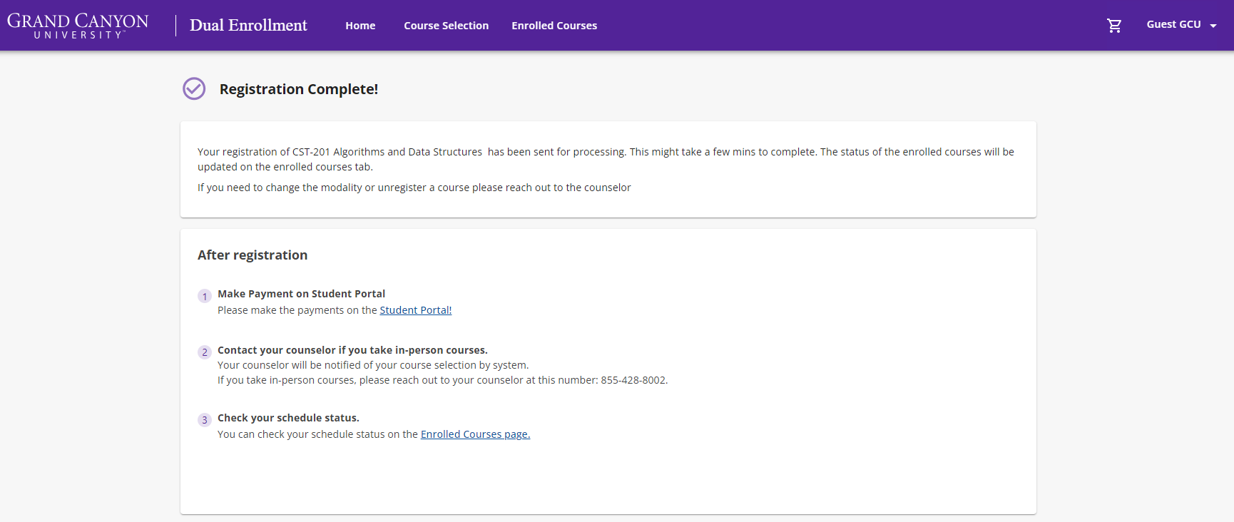 Finally, you should be directed to a page confirming that the registration is complete.