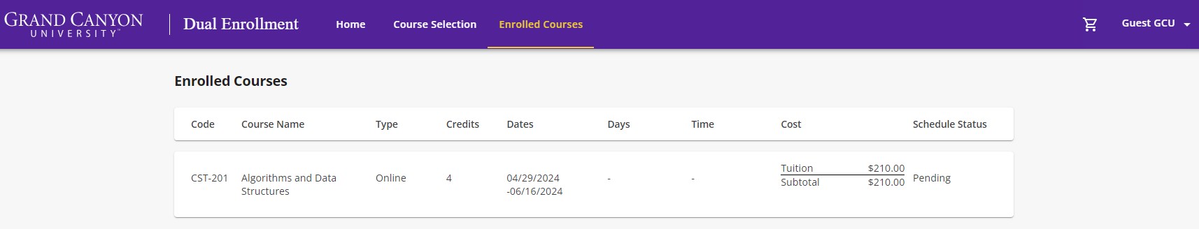 In the Enrolled Courses tab, you can find all of the classes you successfully registered for. This page includes when the classes start, how much it costs, and the schedule status. Please note that once you have been enrolled in any course, you will not be able to update your profile information.