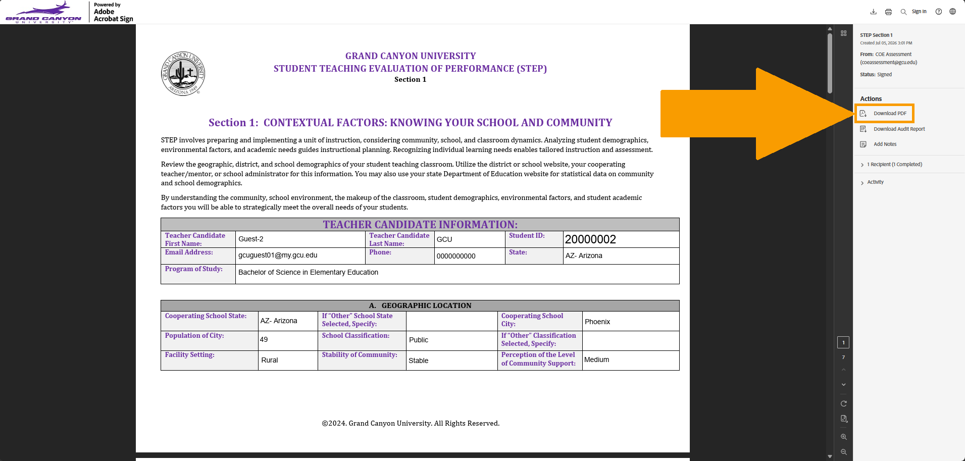 Click Download PDF to download the signed document PDF.