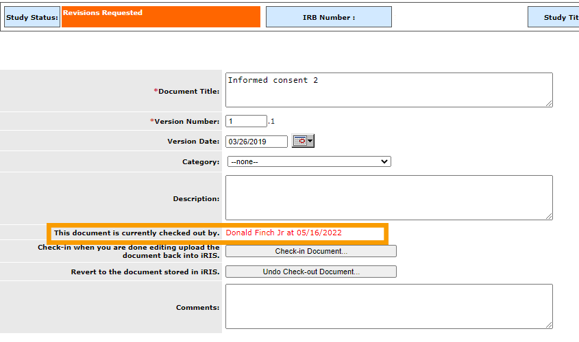 You will be directed back to the document information page and can see that the document check out status.