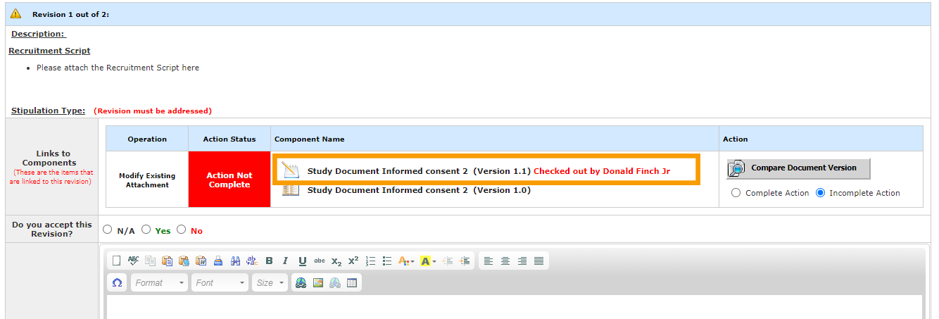 Select the newest version of the document under Component Name.